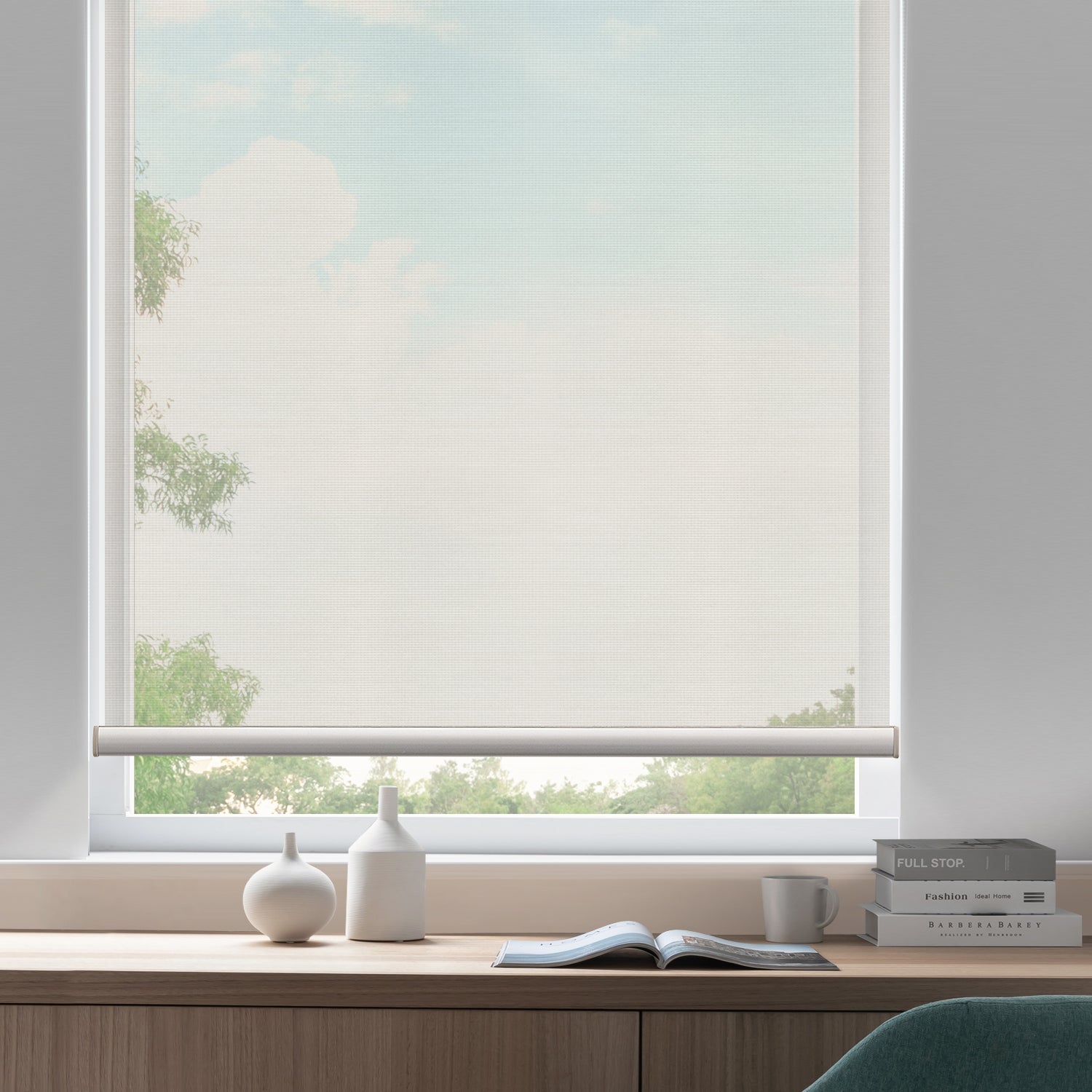 SmartWings Hardwired Motorized Light Filtering Roller Shades 50% Blackout PVC Free Sunscreen