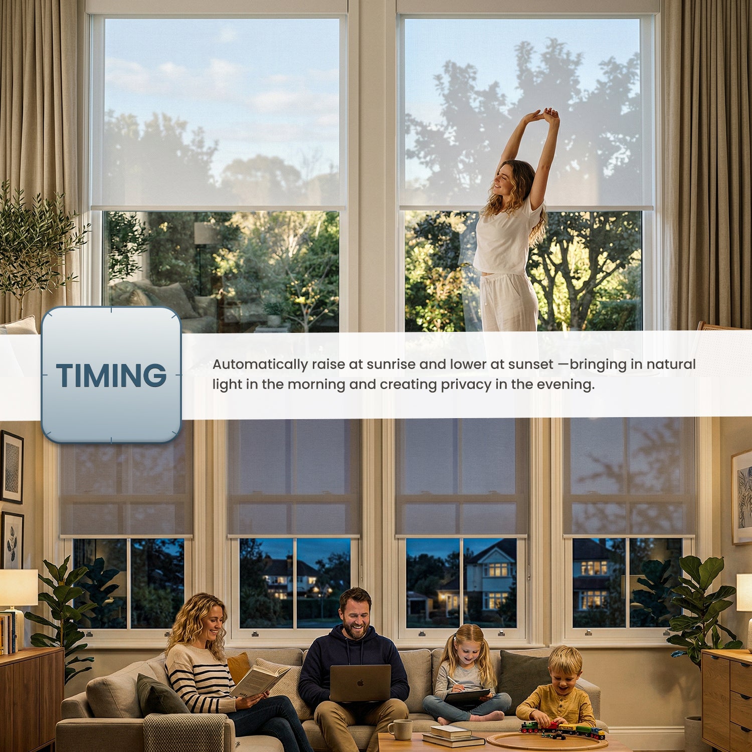 SmartWings Motorized Light Filtering Roller Shades 50% Blackout PVC Free Sunscreen