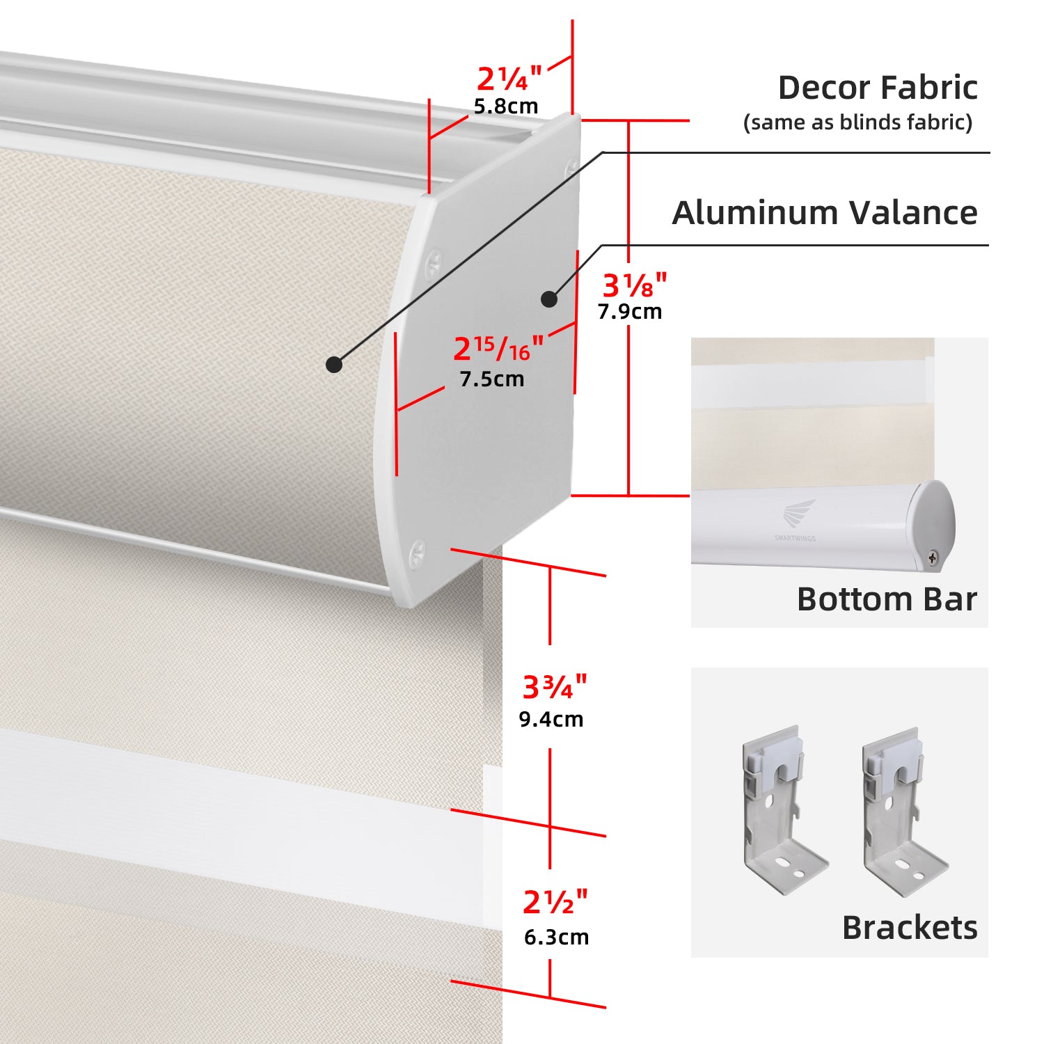 SmartWings Motorized Zebra Shades 85% Blackout 95mm Phoebe