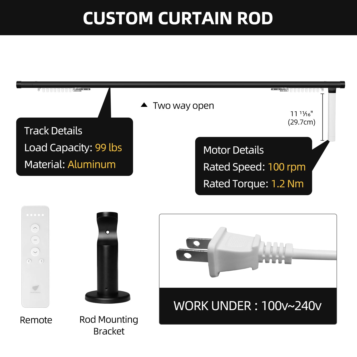 SmartWings Motorized Curtain Rod Kit