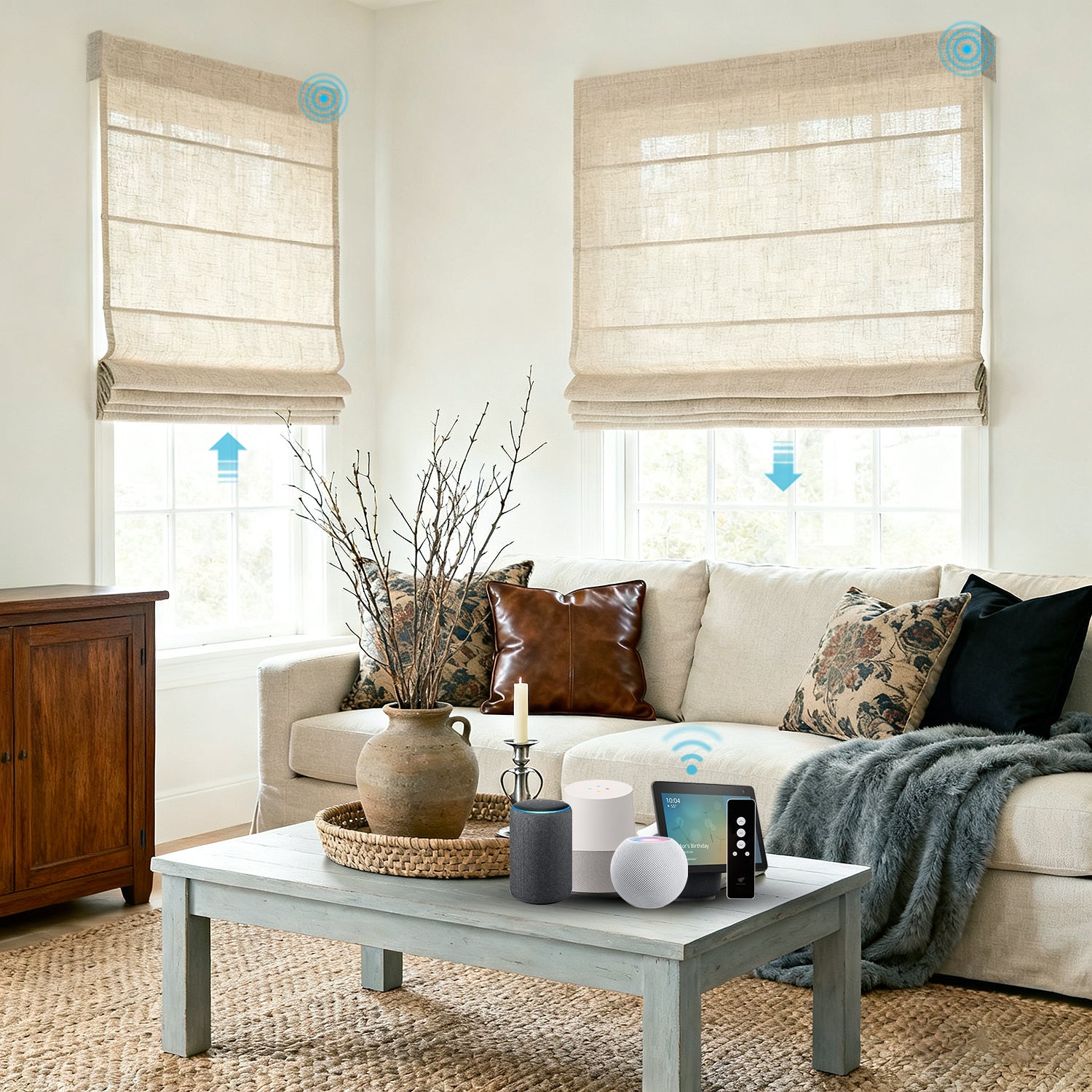 SmartWings Motorized Linen Roman Shades 50%/70%/100% Blackout Daphne