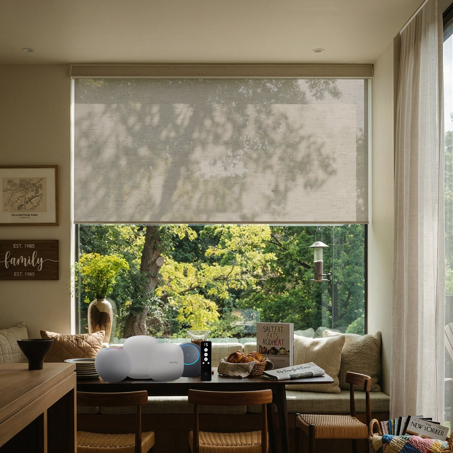 SmartWings Motorized Light Filtering Linen Solar Shades 5% Openness Dune