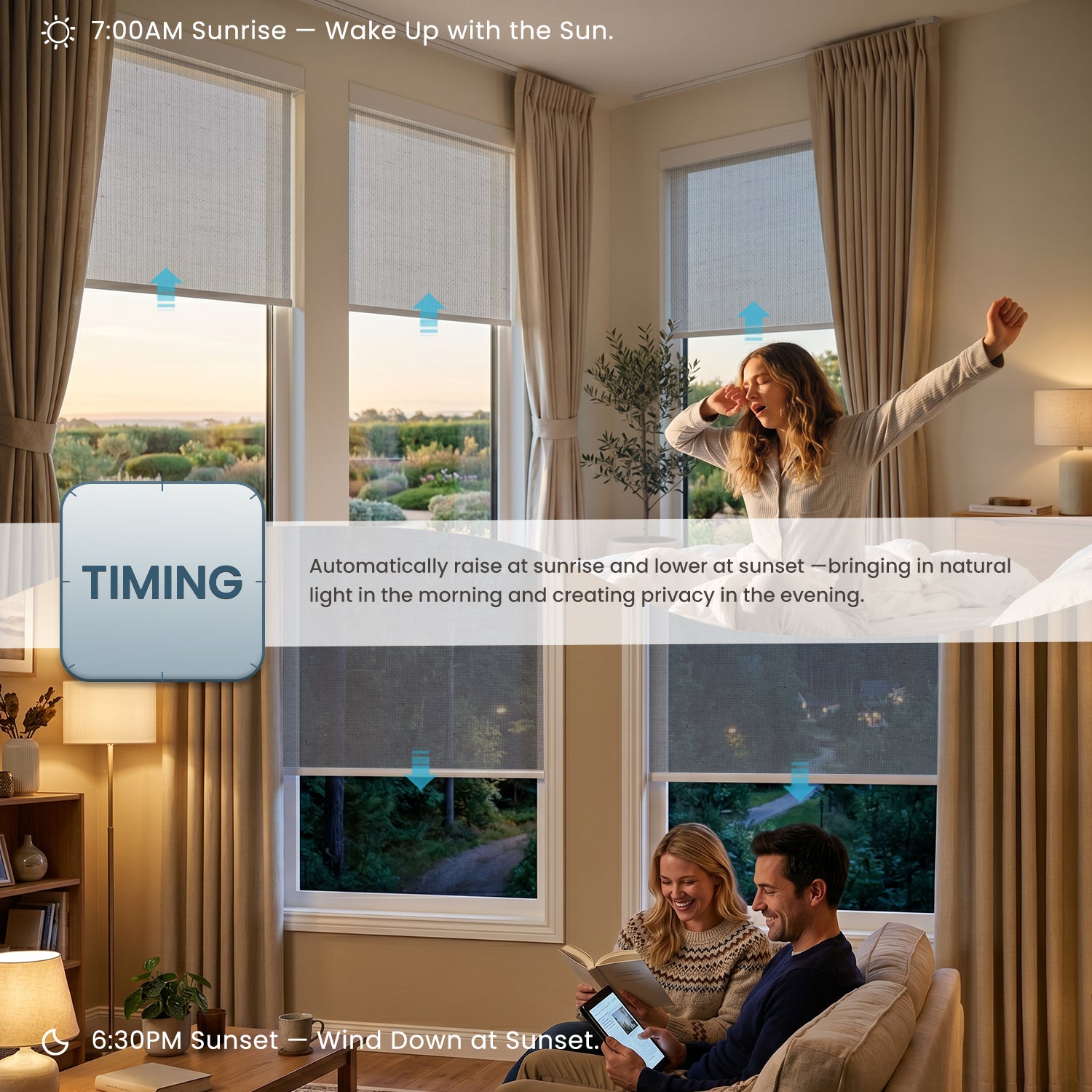 SmartWings Motorized Light Filtering Linen Solar Shades 5% Openness Dune