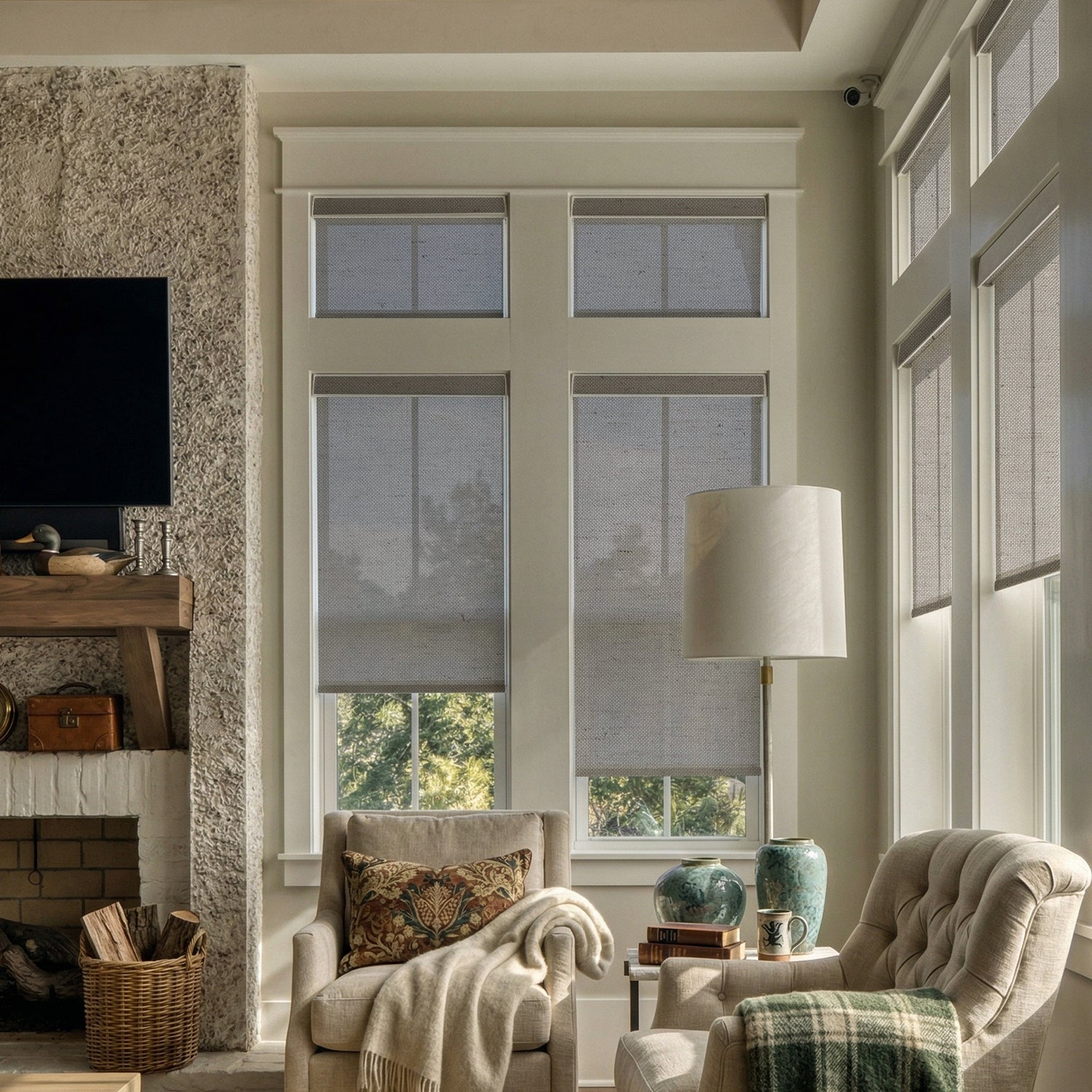 SmartWings Motorized Light Filtering Linen Solar Shades 5% Openness Dune