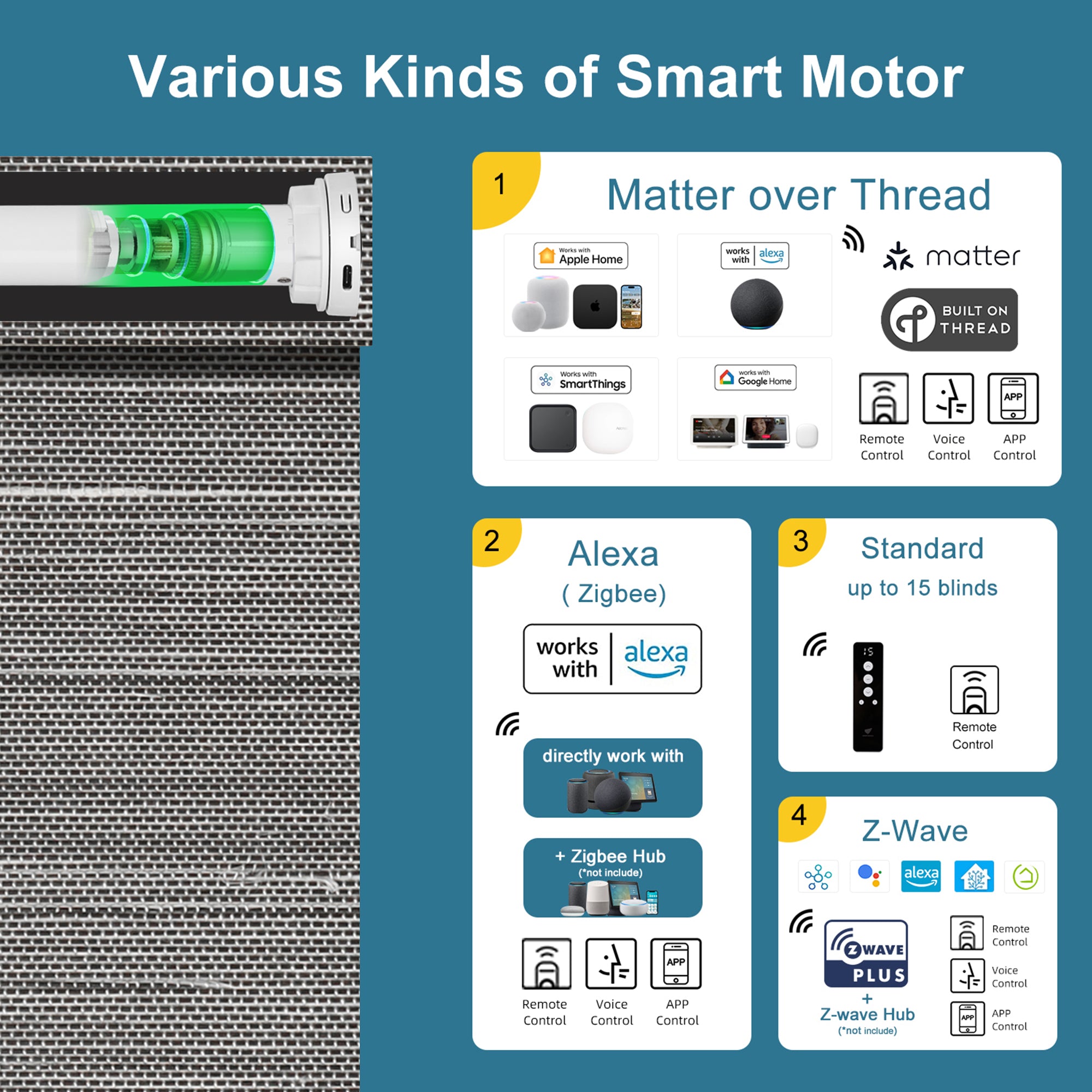 SmartWings Motorized Woven Wood Shades 50%/70%/100% Blackout Persephone