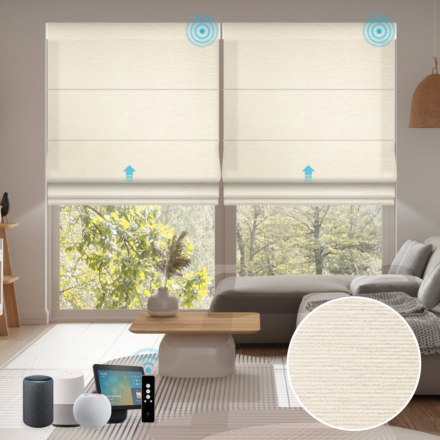 SmartWings Motorized Light Filtering Roman Shades 60% Blackout Clio