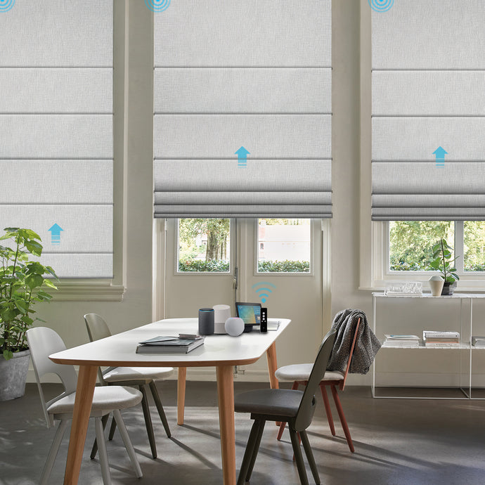 SmartWings Motorized Custom Roman Shades 100% Blackout Iris