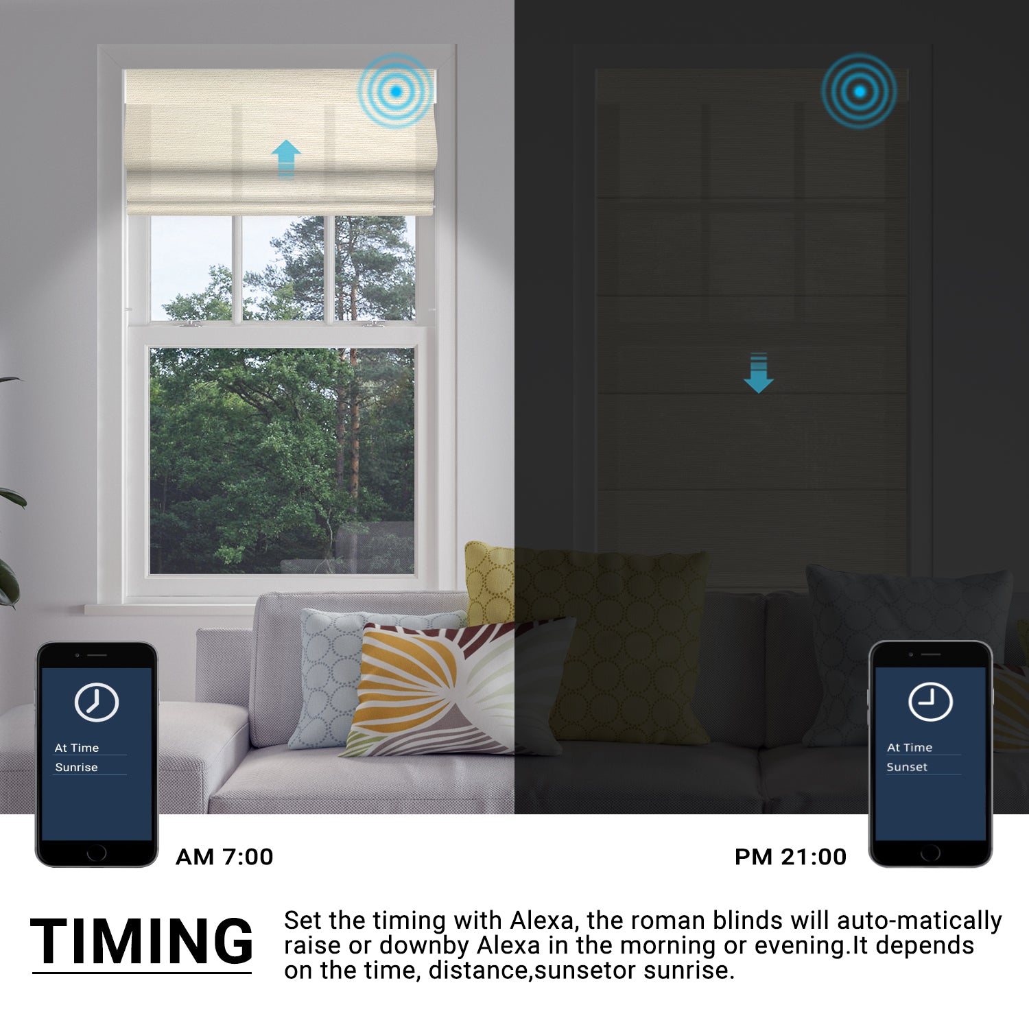 SmartWings Motorized Light Filtering Roman Shades 60% Blackout Clio