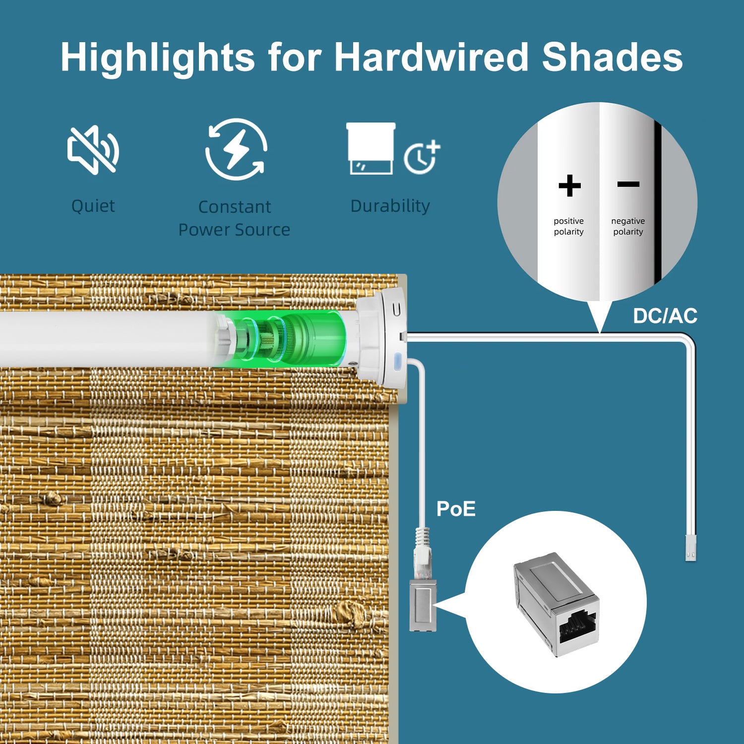 SmartWings Motorized Woven Wood Shades 50%/70%/100% Blackout Orithyia