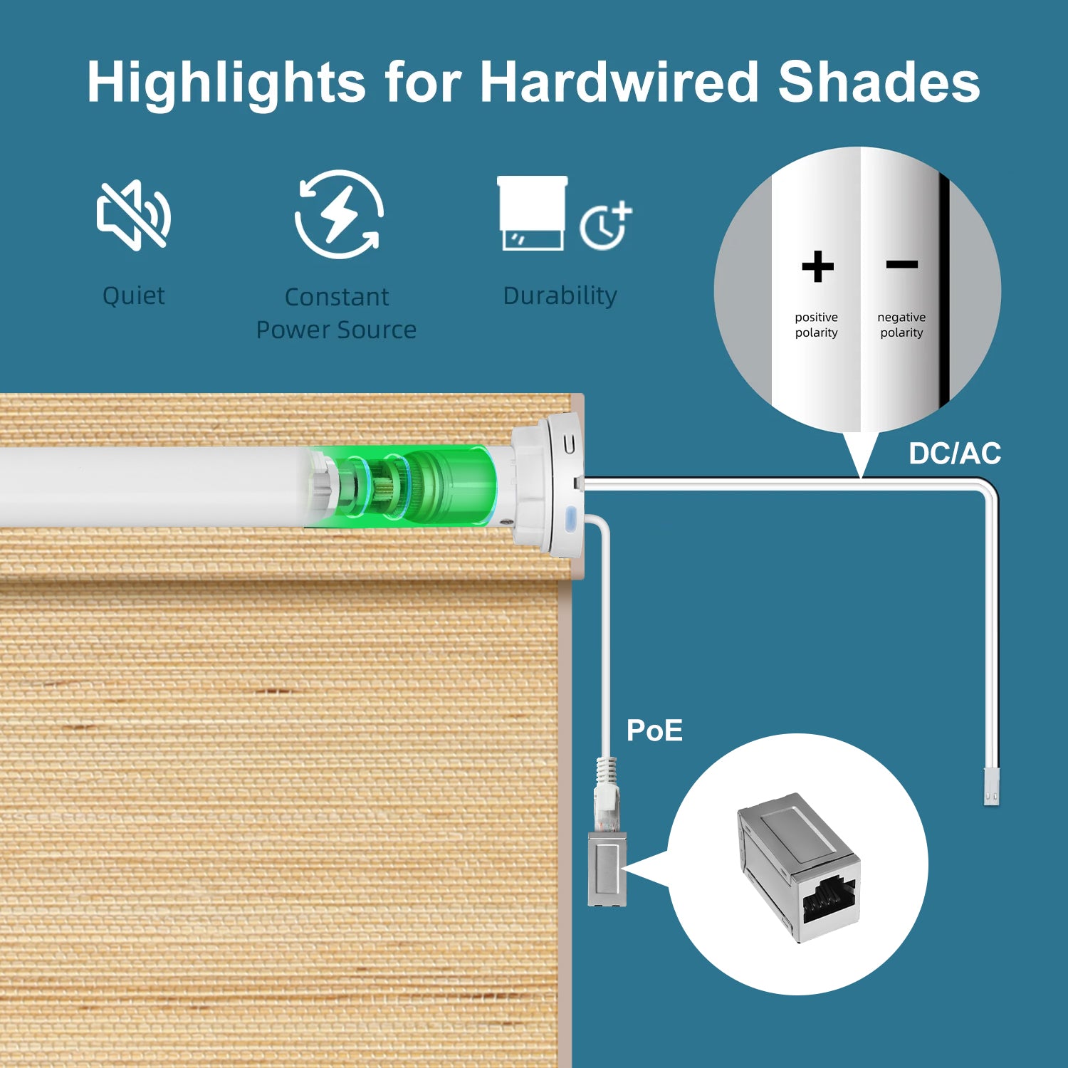 SmartWings Motorized Woven Wood Shades 50%/70%/100% Blackout Persephone