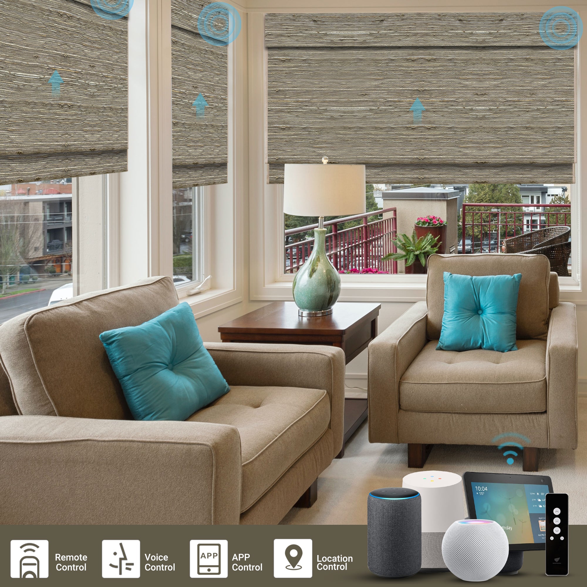 SmartWings Motorized Woven Wood Shades 50%/70%/100% Blackout