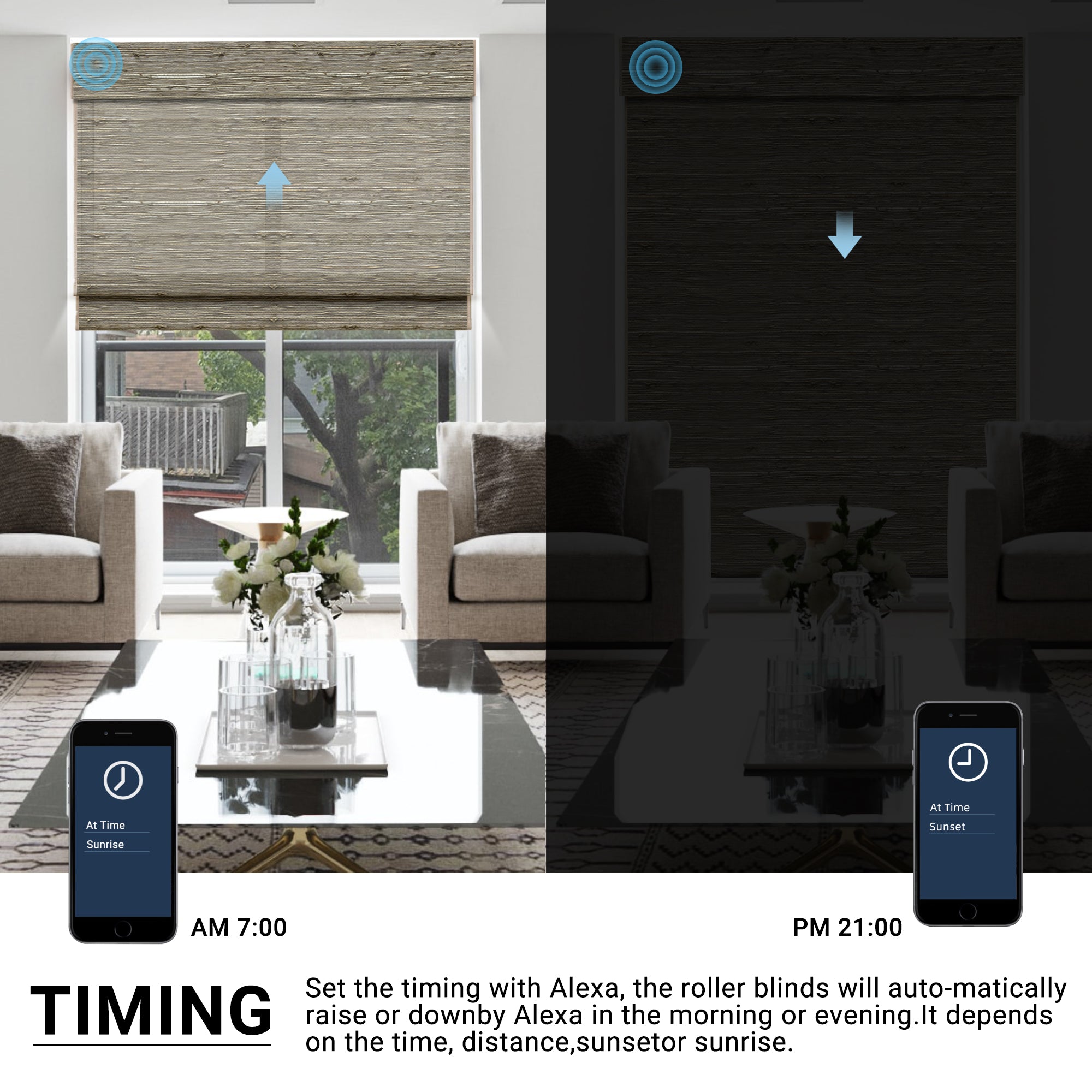 SmartWings Motorized Woven Wood Shades 70% Blackout Privacy