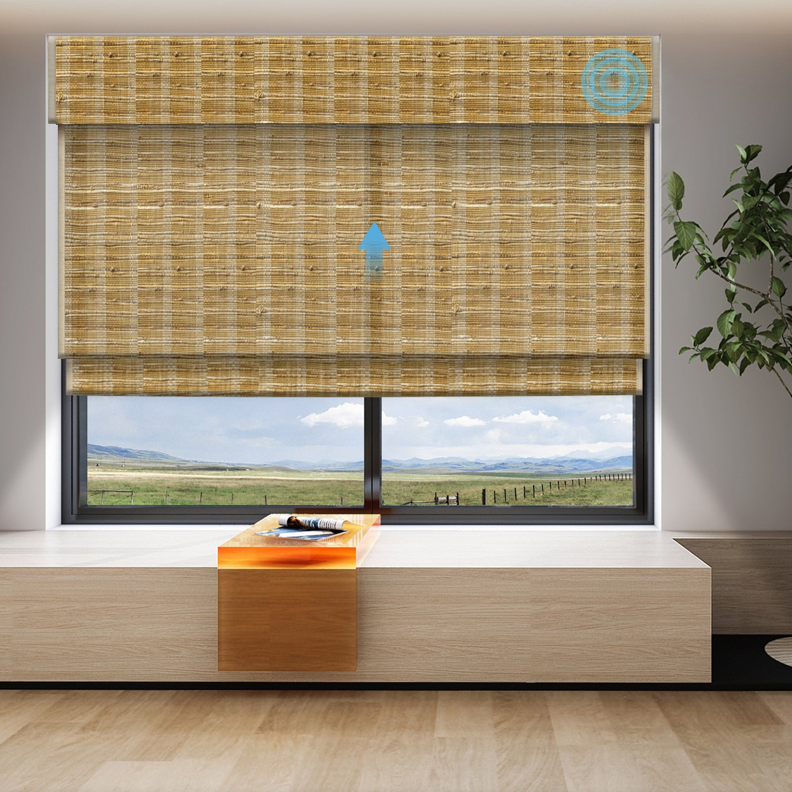 SmartWings Motorized Woven Wood Shades 50%/70%/100% Blackout Orithyia