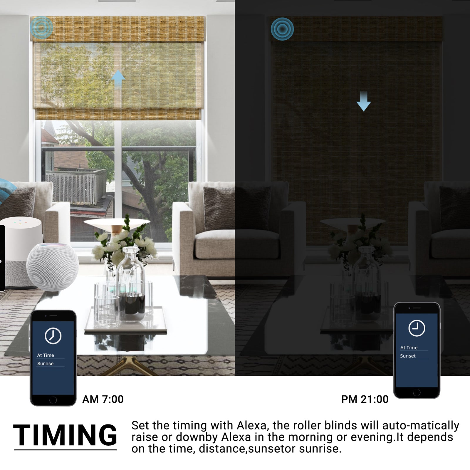 SmartWings Motorized Woven Wood Shades 50% Blackout See-through Orithyia