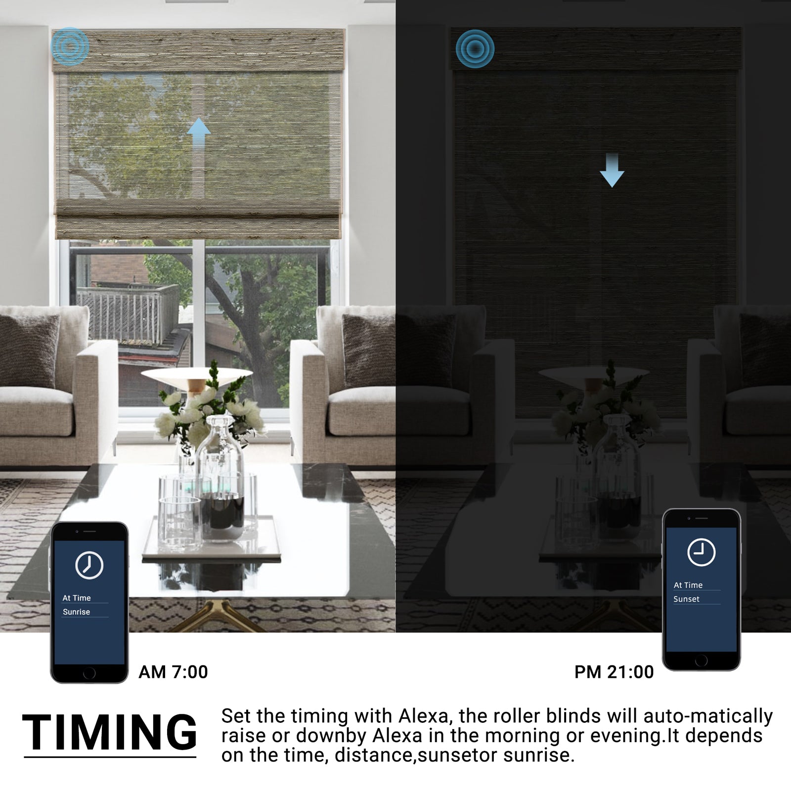 SmartWings Motorized Woven Wood Shades 50% Blackout See-through