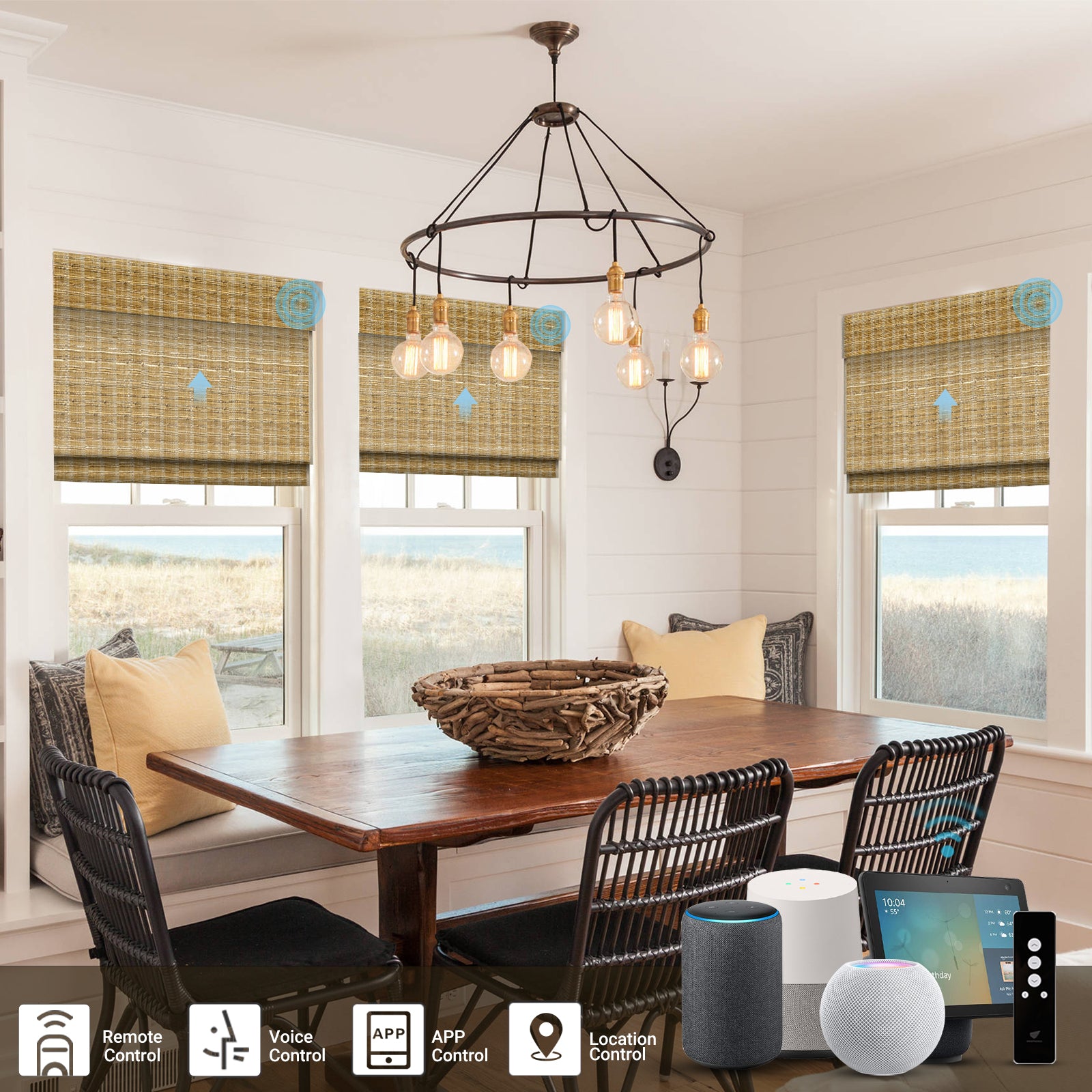 SmartWings Motorized Woven Wood Shades 50%/70%/100% Blackout Orithyia