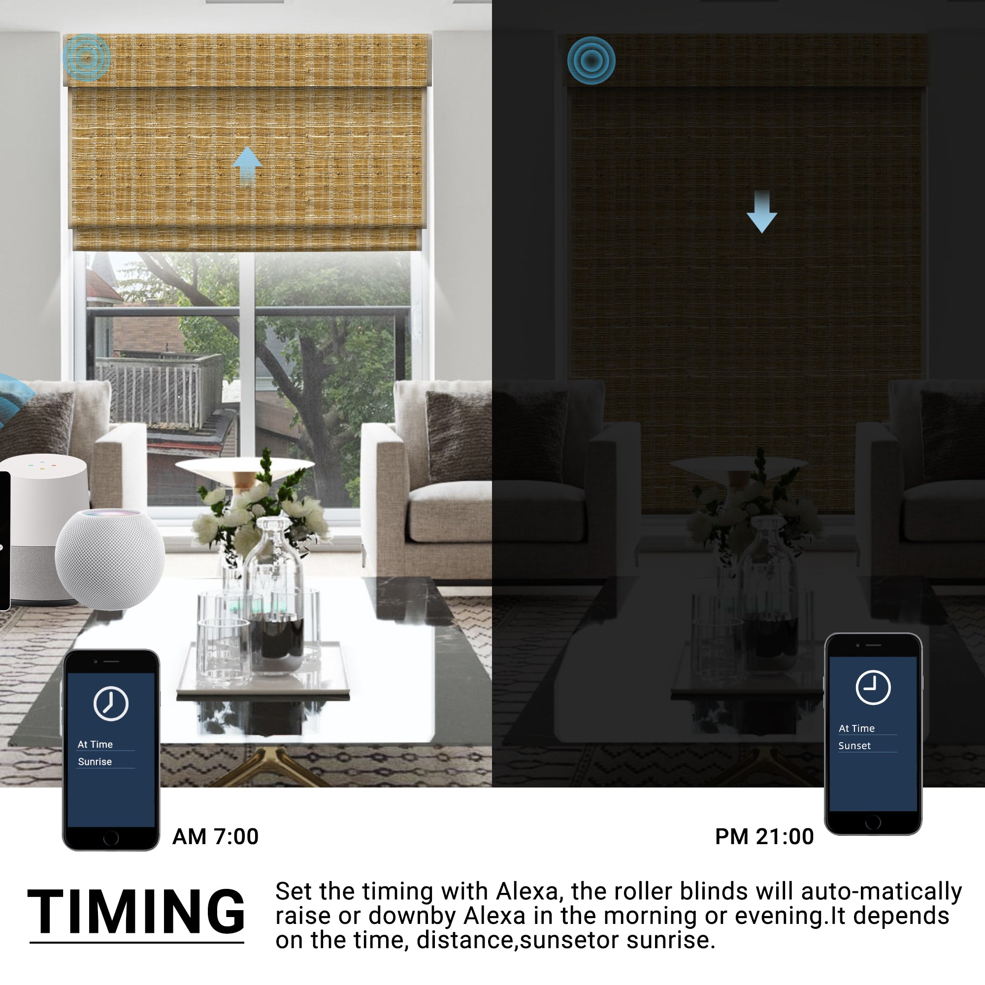 SmartWings Motorized Woven Wood Shades 100% Blackout Orithyia