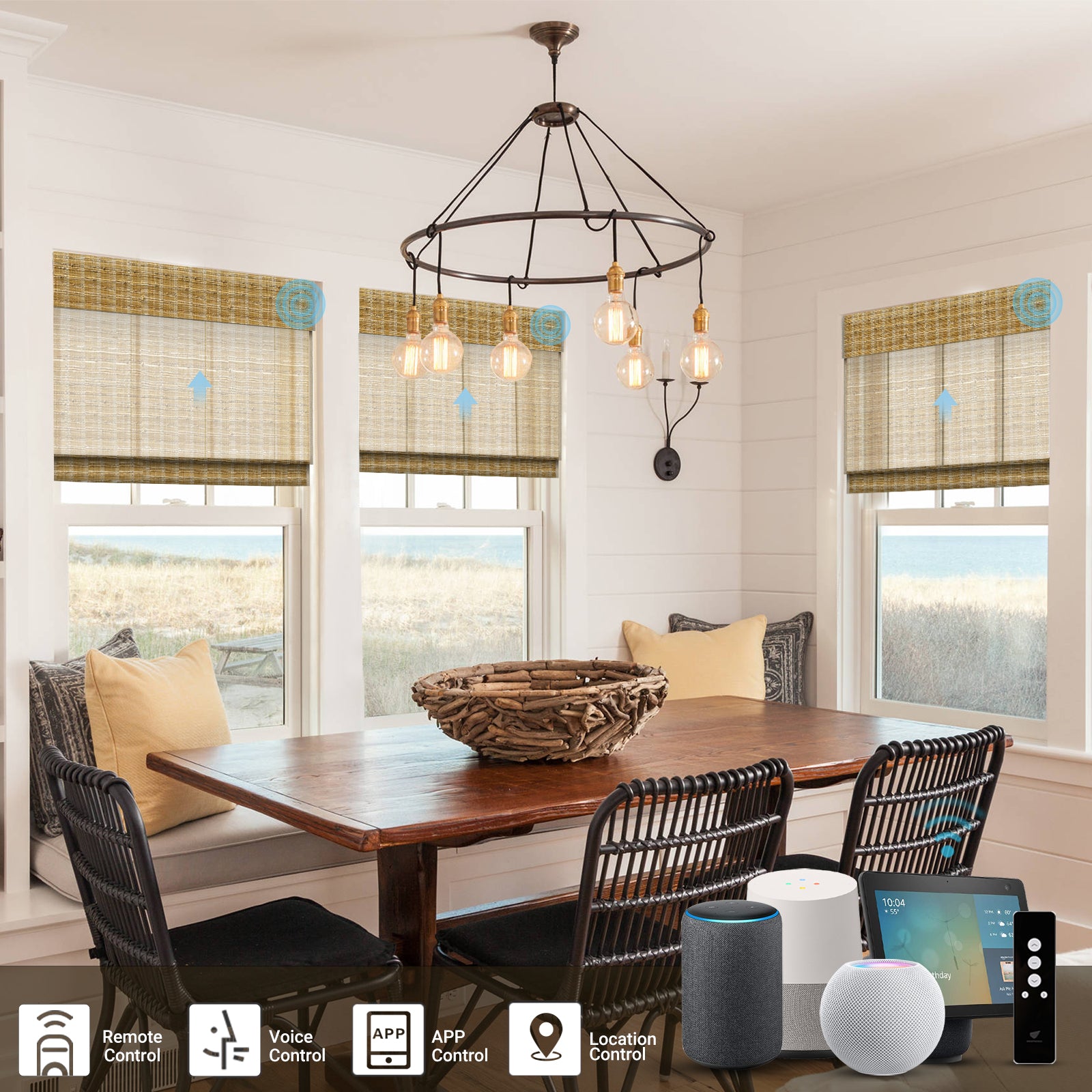 SmartWings Motorized Woven Wood Shades 50% Blackout See-through Orithyia