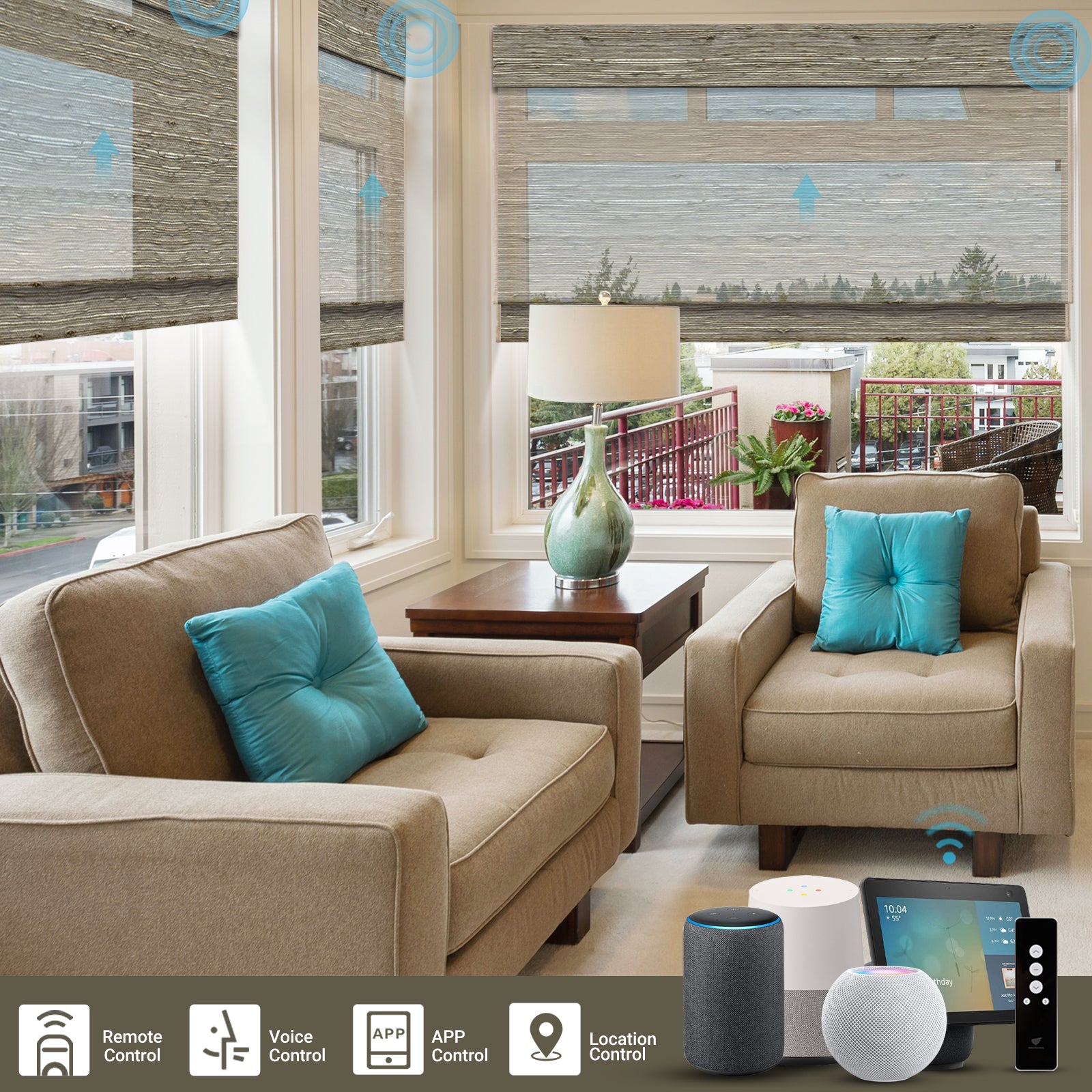 SmartWings Motorized Woven Wood Shades 50% Blackout See-through