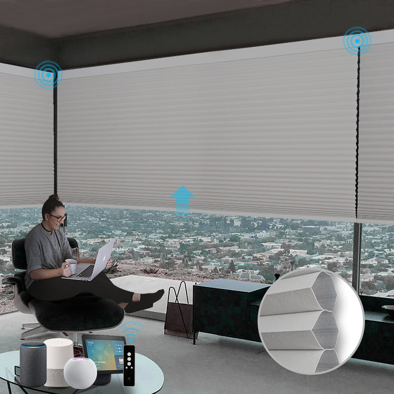 SmartWings Motorized Woven Wood Blinds - Natural, Smart Home Compatible (Alexa/Google/HomeKit)