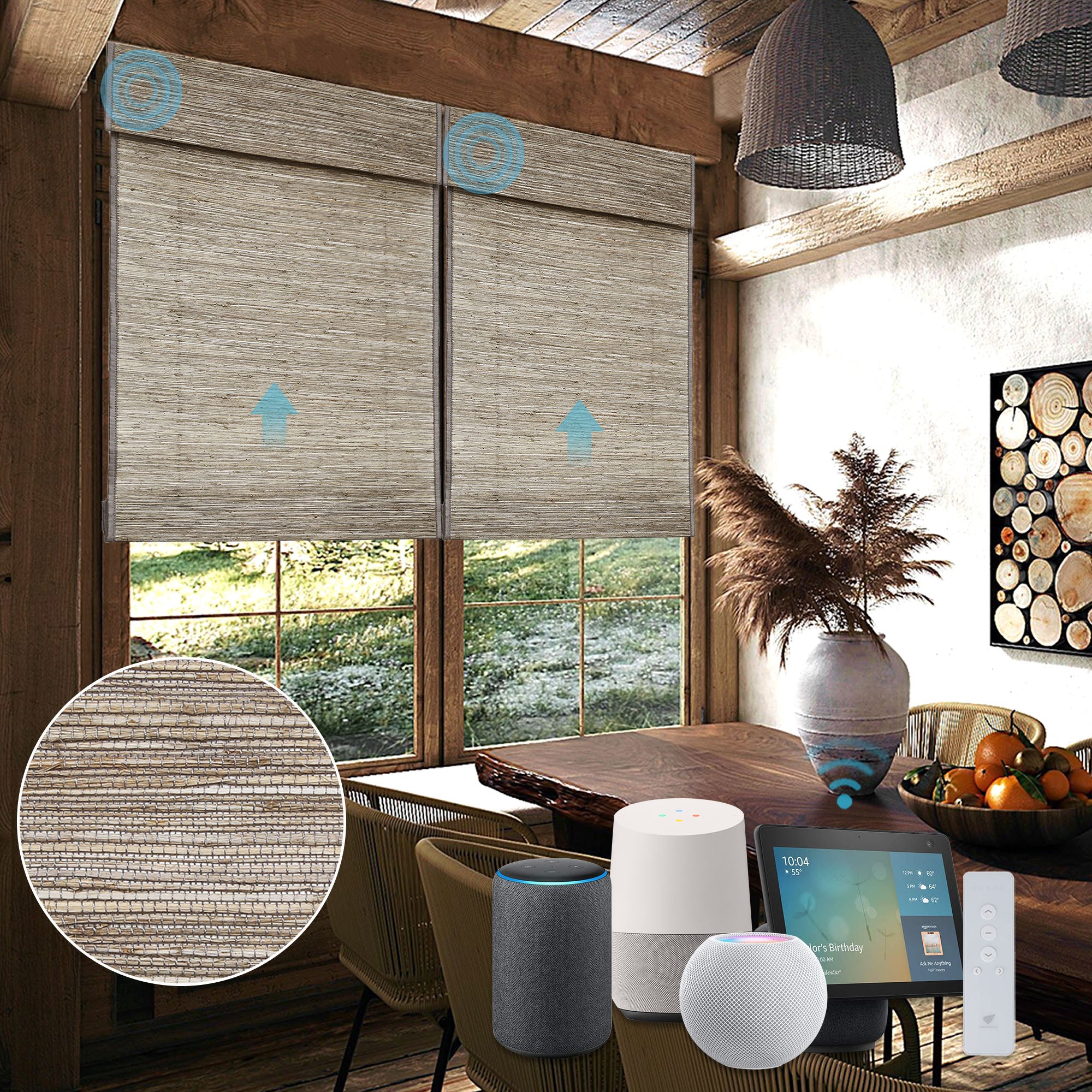 SmartWings Motorized Woven Wood Shades 50%/70%/100% Blackout
