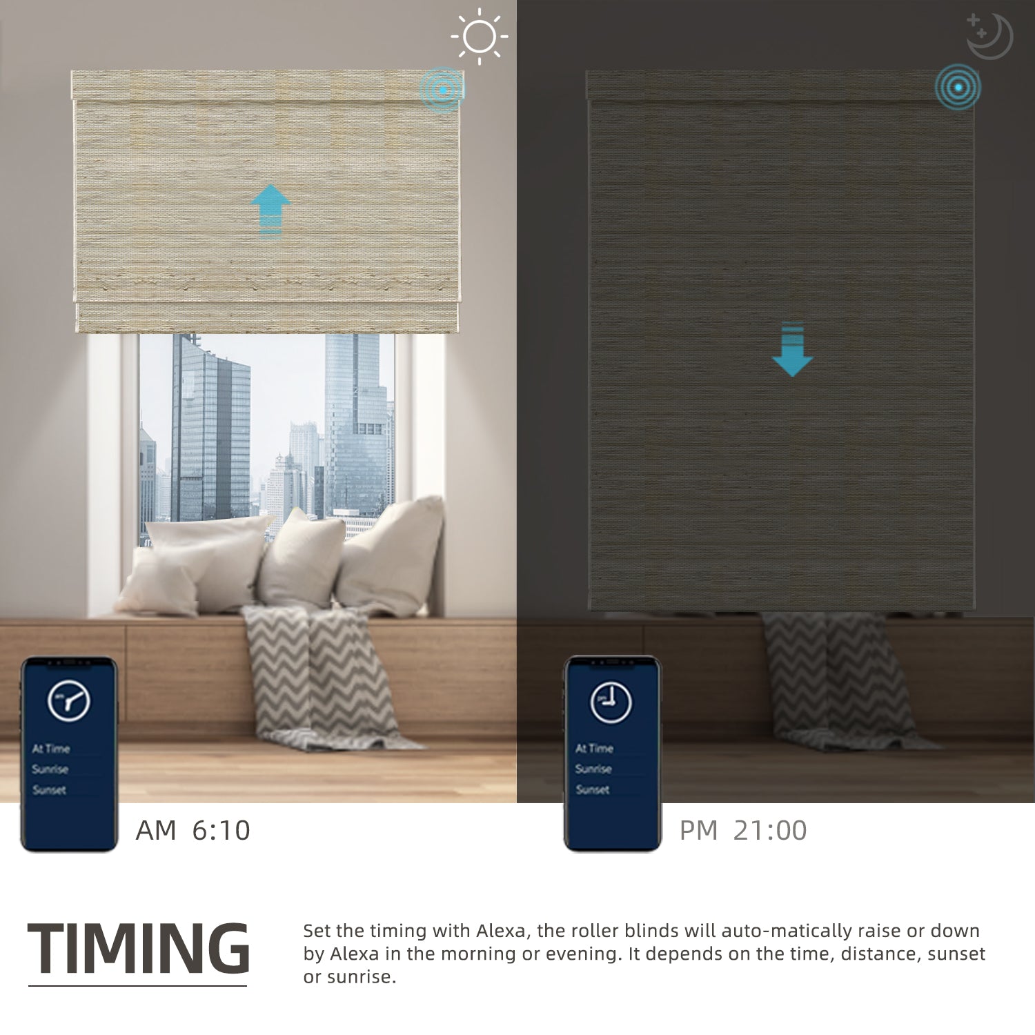 SmartWings Motorized Woven Wood Shades 50%/70%/100% Blackout